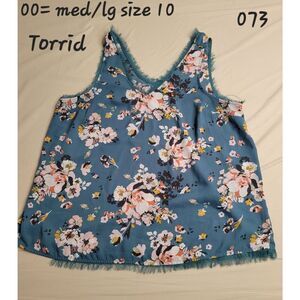 TORRID Blue Floral Print V-Neck Tank Top Size 10 Women's Size 00 Spring Summer